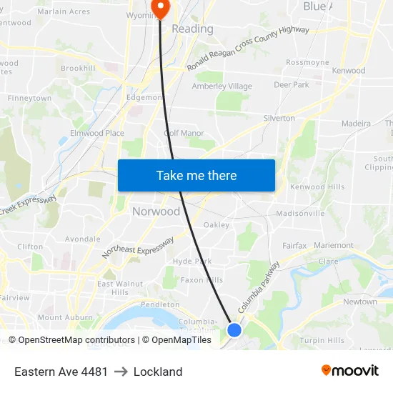 Eastern Ave 4481 to Lockland map