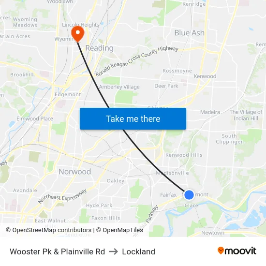 Wooster Pk & Plainville Rd to Lockland map