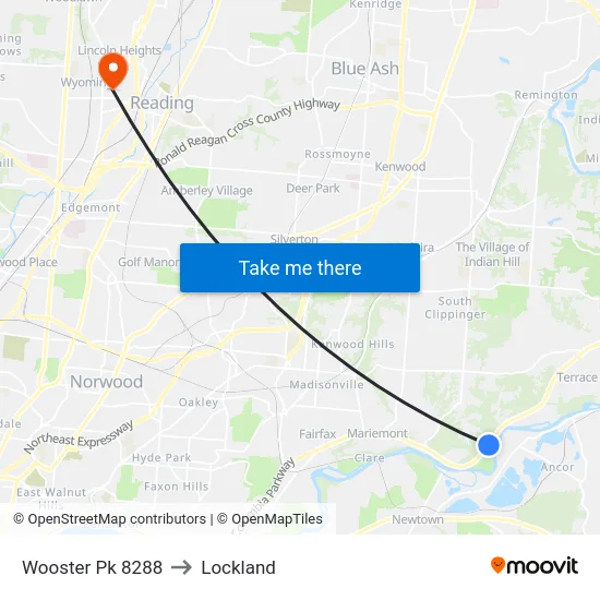 Wooster Pk 8288 to Lockland map