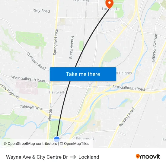 Wayne Ave & City Centre Dr to Lockland map