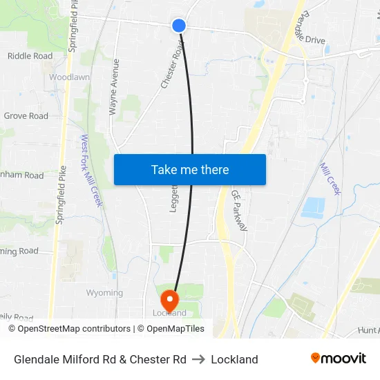 Glendale Milford Rd & Chester Rd to Lockland map