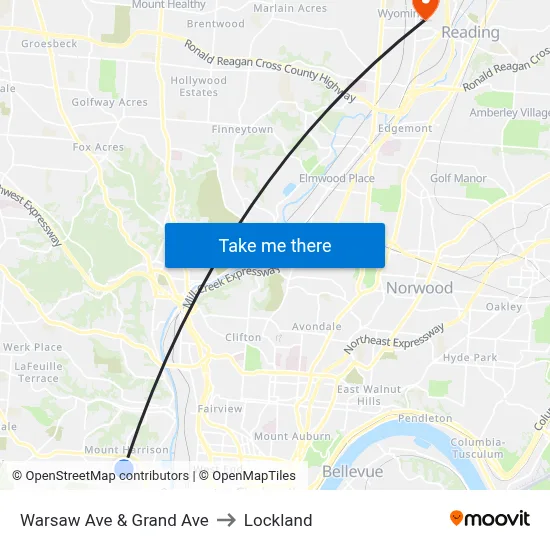 Warsaw Ave & Grand Ave to Lockland map