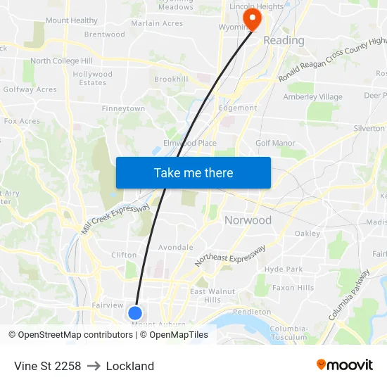 Vine St 2258 to Lockland map