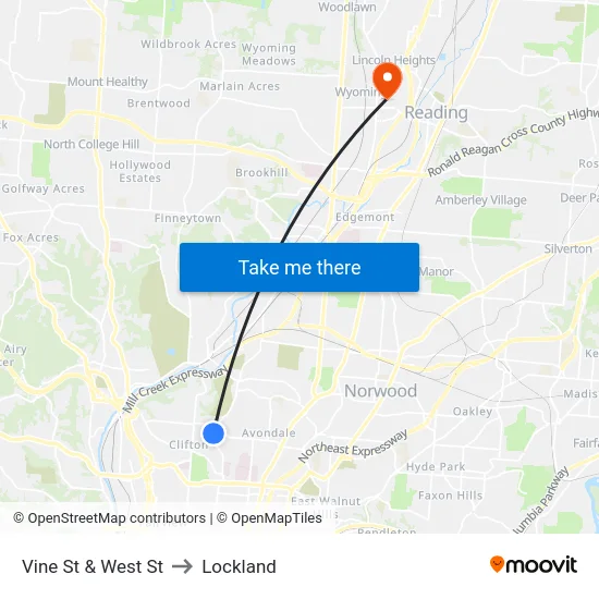 Vine St & West St to Lockland map
