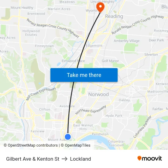 Gilbert Ave & Kenton St to Lockland map