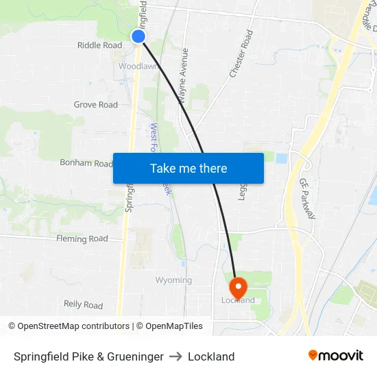 Springfield Pike & Grueninger to Lockland map