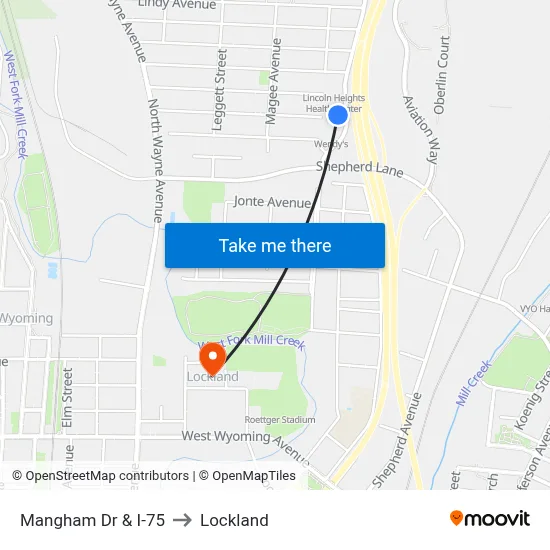 Mangham Dr & I-75 to Lockland map