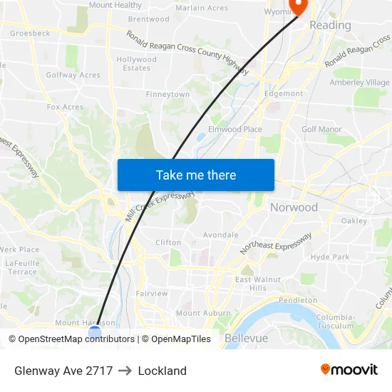 Glenway Ave 2717 to Lockland map