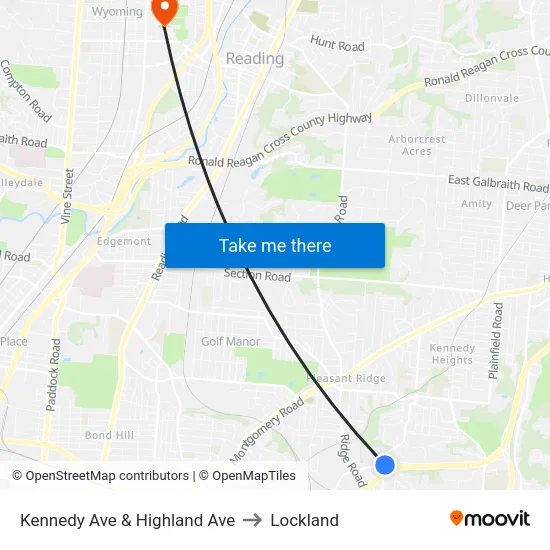 Kennedy Ave & Highland Ave to Lockland map