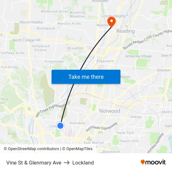 Vine St & Glenmary Ave to Lockland map