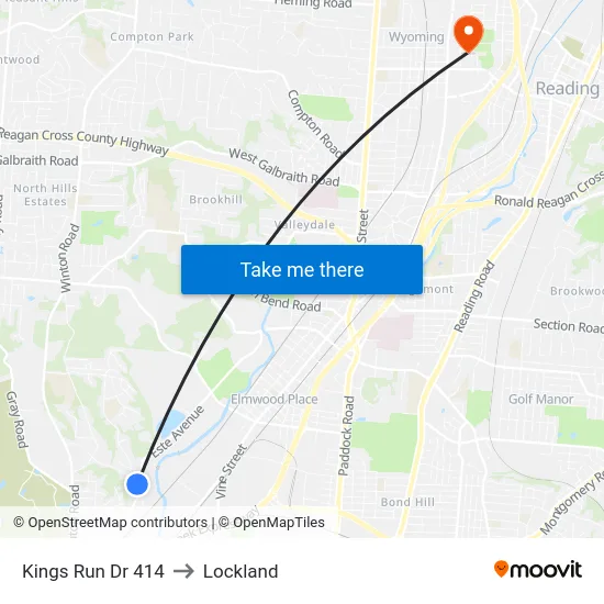 Kings Run Dr 414 to Lockland map