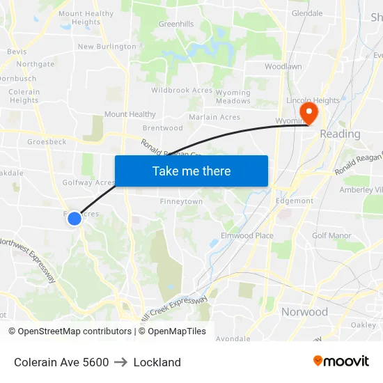Colerain Ave 5600 to Lockland map