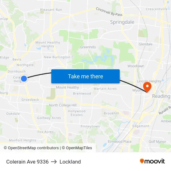 Colerain Ave 9336 to Lockland map