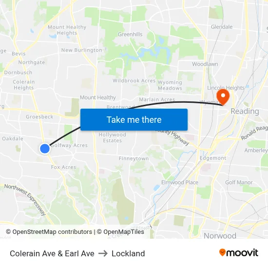 Colerain Ave & Earl Ave to Lockland map