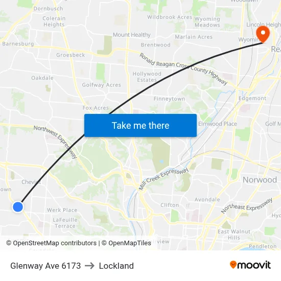 Glenway Ave 6173 to Lockland map