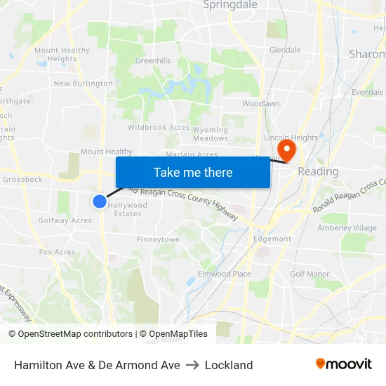 Hamilton Ave & De Armond Ave to Lockland map