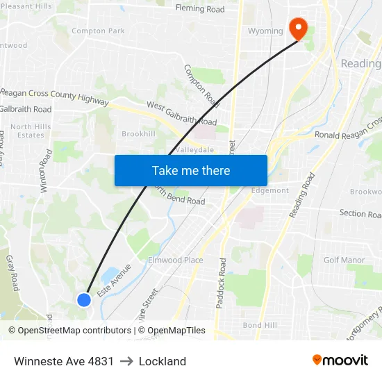 Winneste Ave 4831 to Lockland map