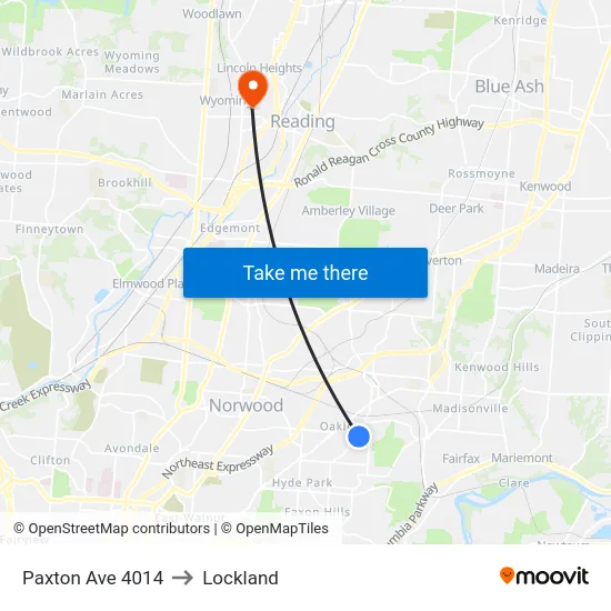 Paxton Ave 4014 to Lockland map