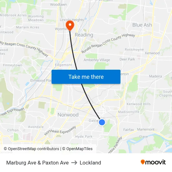Marburg Ave & Paxton Ave to Lockland map