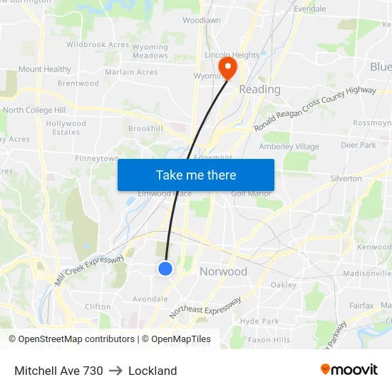 Mitchell Ave 730 to Lockland map