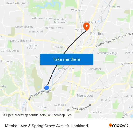 Mitchell Ave & Spring Grove Ave to Lockland map