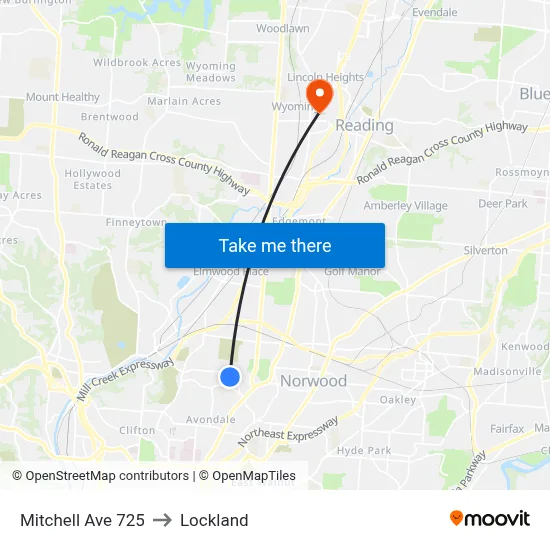 Mitchell Ave 725 to Lockland map