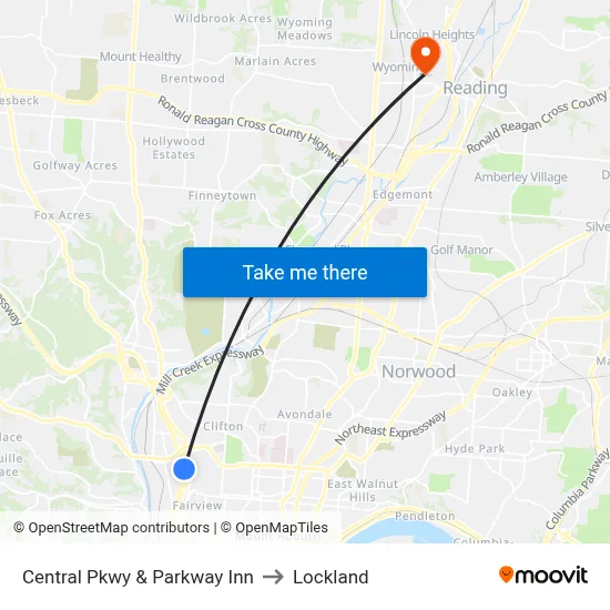 Central Pkwy & Parkway Inn to Lockland map