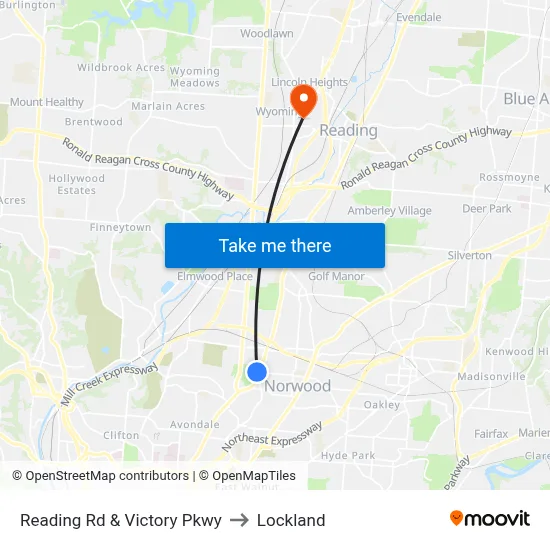 Reading Rd & Victory Pkwy to Lockland map