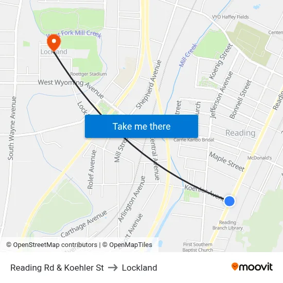 Reading Rd & Koehler St to Lockland map