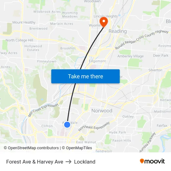 Forest Ave & Harvey Ave to Lockland map