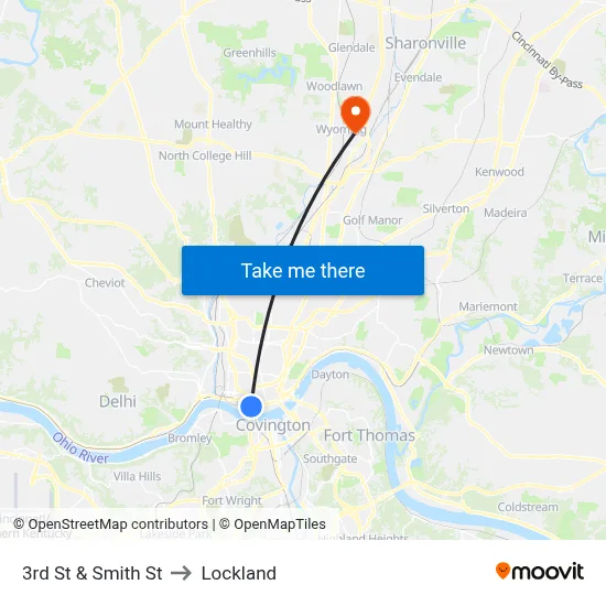 3rd St & Smith St to Lockland map