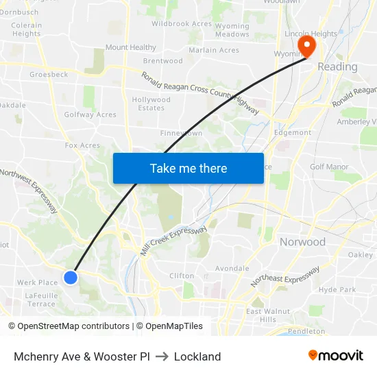 Mchenry Ave & Wooster Pl to Lockland map