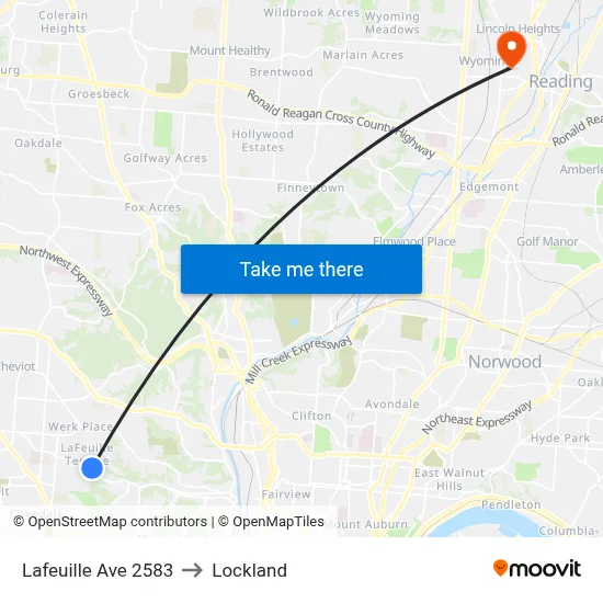 Lafeuille Ave 2583 to Lockland map