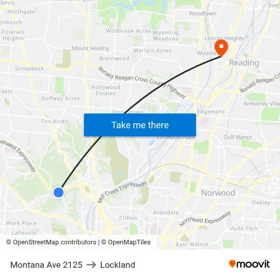 Montana Ave 2125 to Lockland map