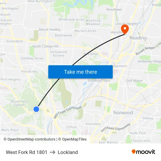 West Fork Rd 1801 to Lockland map