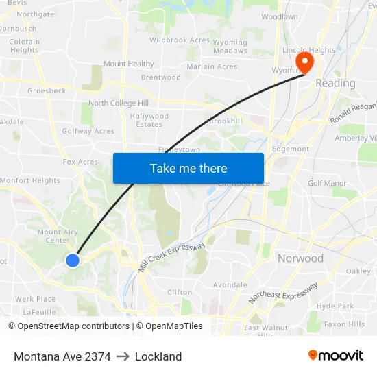 Montana Ave 2374 to Lockland map