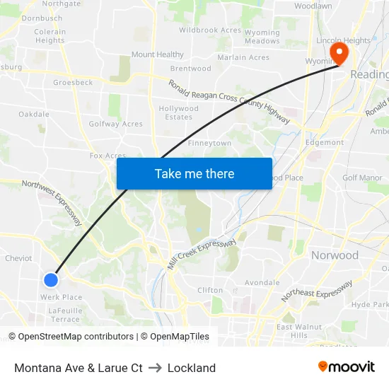 Montana Ave & Larue Ct to Lockland map