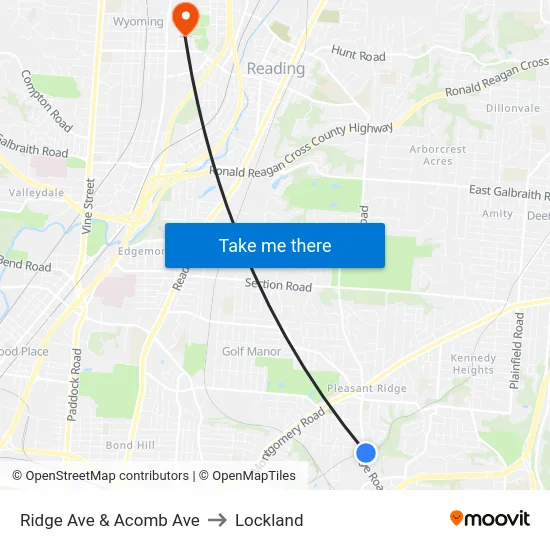 Ridge Ave & Acomb Ave to Lockland map