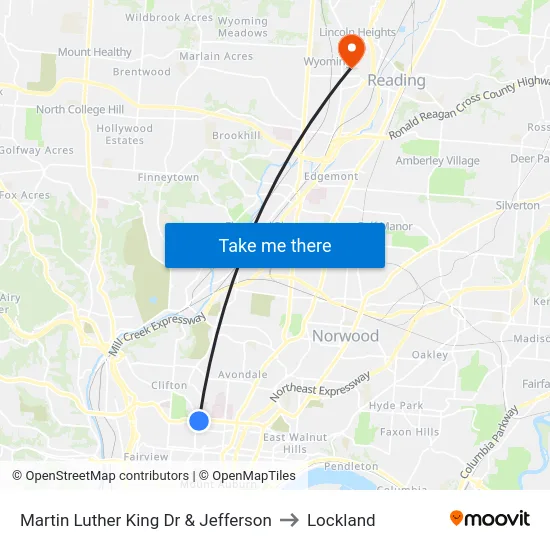 Martin Luther King Dr & Jefferson to Lockland map
