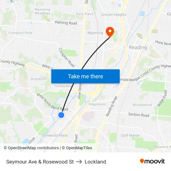 Seymour Ave & Rosewood St to Lockland map