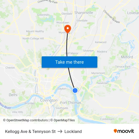 Kellogg Ave & Tennyson St to Lockland map