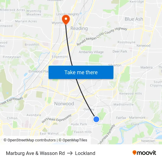 Marburg Ave & Wasson Rd to Lockland map
