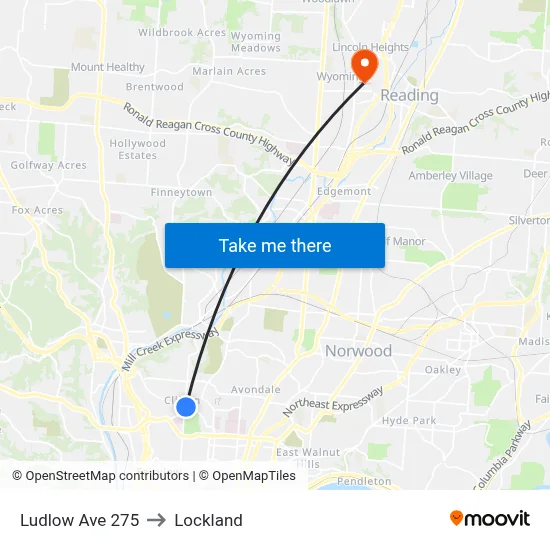 Ludlow Ave 275 to Lockland map