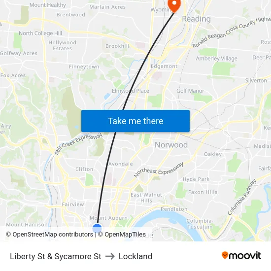 Liberty St & Sycamore St to Lockland map