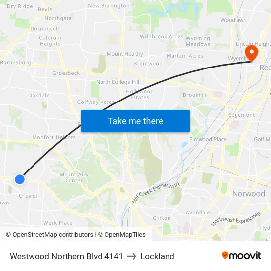 Westwood Northern Blvd 4141 to Lockland map
