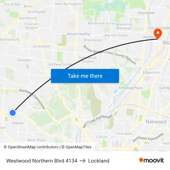 Westwood Northern Blvd 4134 to Lockland map