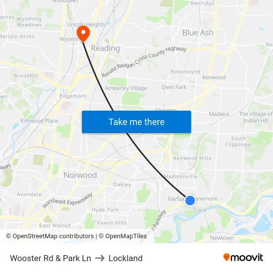 Wooster Rd & Park Ln to Lockland map