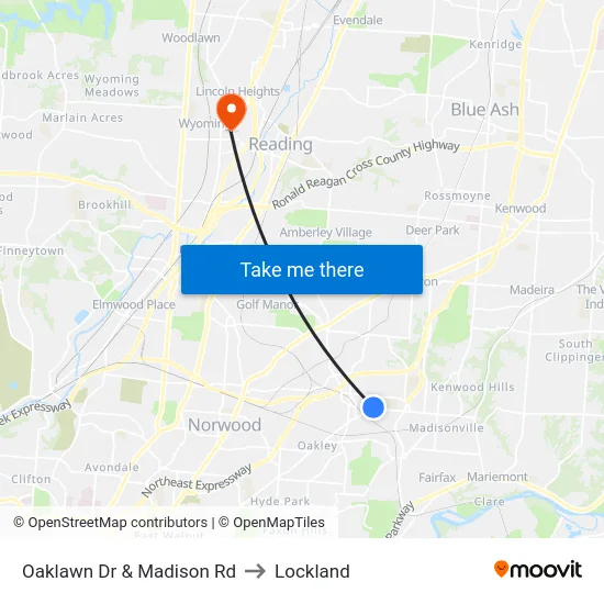 Oaklawn Dr & Madison Rd to Lockland map