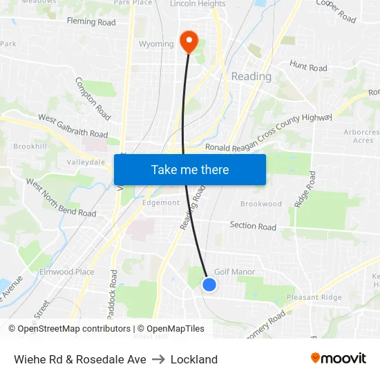 Wiehe Rd & Rosedale Ave to Lockland map