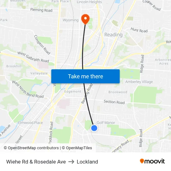 Wiehe Rd & Rosedale Ave to Lockland map